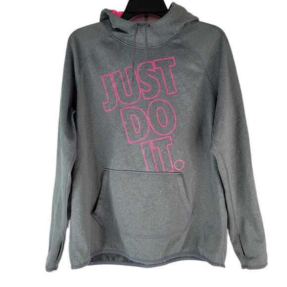 Nike Hoodie Womens Large Gray Pink Just Do It 821888-066 Dri-fit Pull Over - Picture 1 of 7